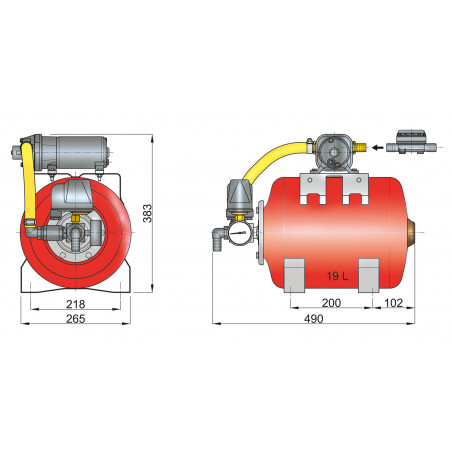 VETUS pressurized water system, 12 V, 19 l tank, adj. pressure switch