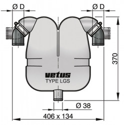 VETUS gas/water separator, 45 mm rotating connections, 38 mm drain