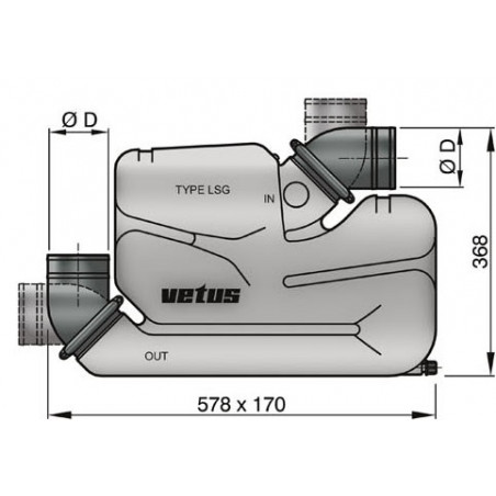 VETUS waterlock for long exhaust systems, type LSG, 90 mm