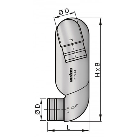 VETUS gooseneck type LT, inlet 65 mm, outlet 75 mm