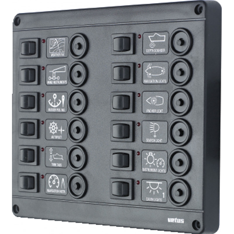 VETUS switch panel type P12 with 12 circuit breakers, 12 Volt VETUS switch panel type P12 with 12 circuit breakers, 12 Volt