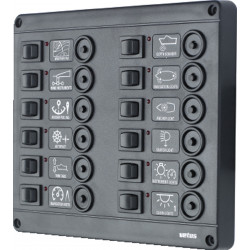 VETUS switch panel type P12 with 12 circuit breakers, 24 Volt