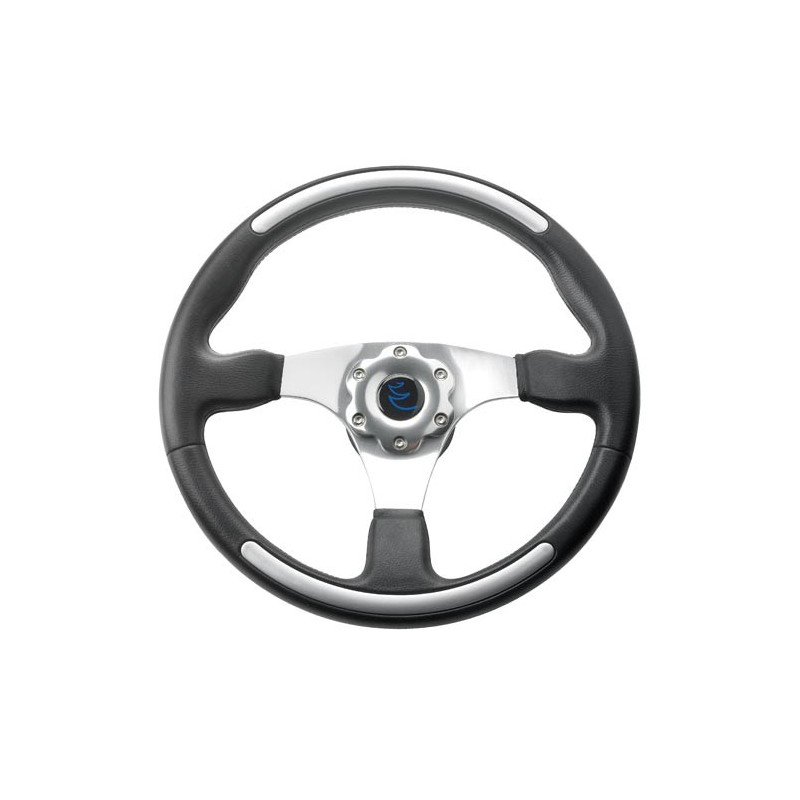 VETUS three spoke sport steering wheel, 35 cm, black with aluminium