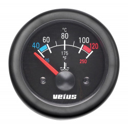 VETUS water temperature gauge, black, 12 Volt, cut-out size 52mm