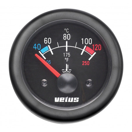 VETUS water temperature gauge, black, 24 Volt, cut-out size 52mm