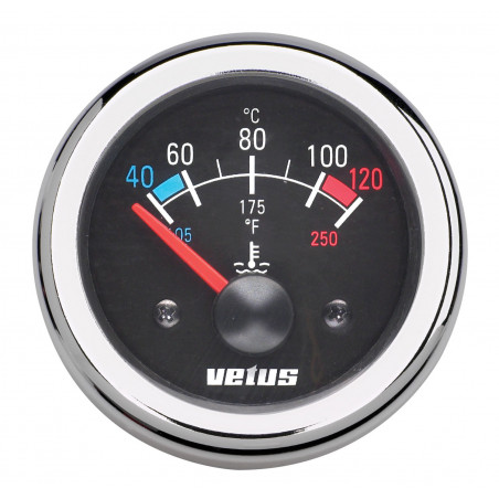 VETUS water temperature gauge, black, 24 Volt, cut-out size 52mm