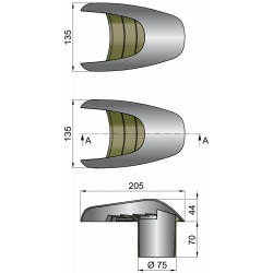 VETUS shell ventilator TYPHOON, 75 mm, stainless steel (AISI 316)