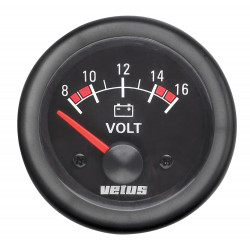 VETUS voltmeter, black, 12 V (8-16 V), cut-out size 52mm
