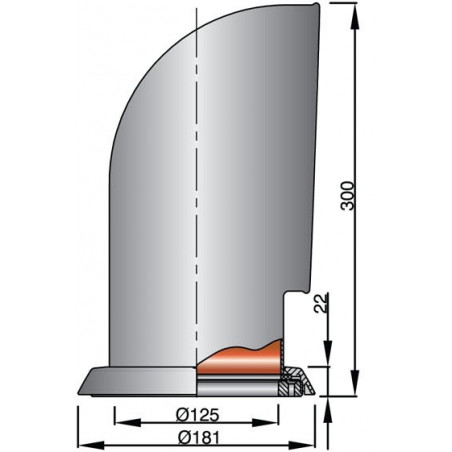 VETUS cowl ventilator YOGI, 125 mm, SS 316, red interior